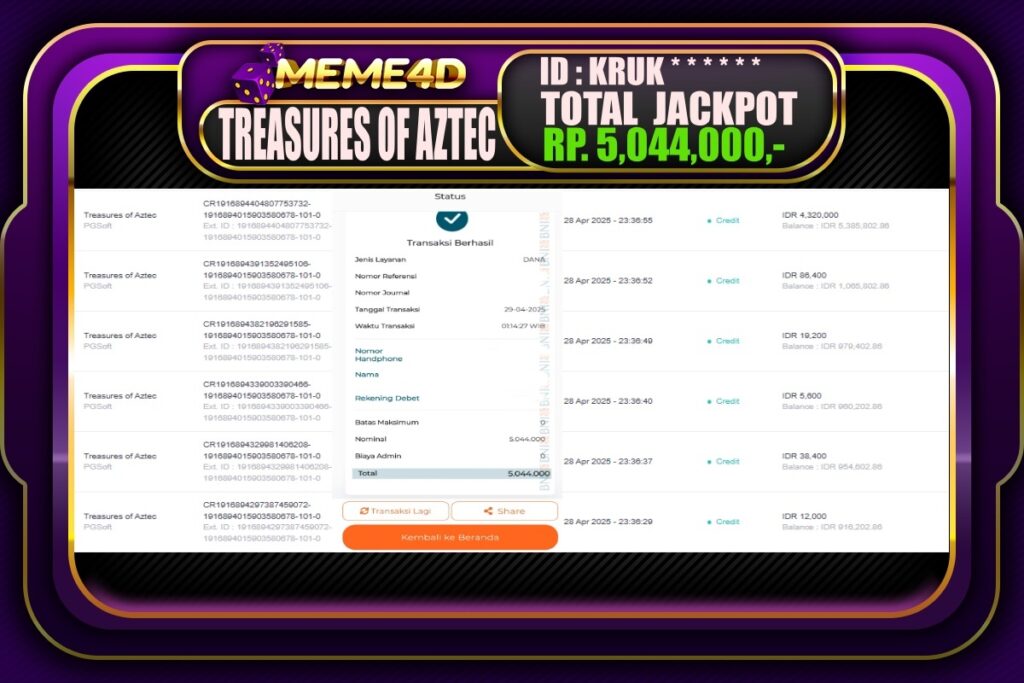 Bukti Jp MEME4D Slot Online 29 April 2025