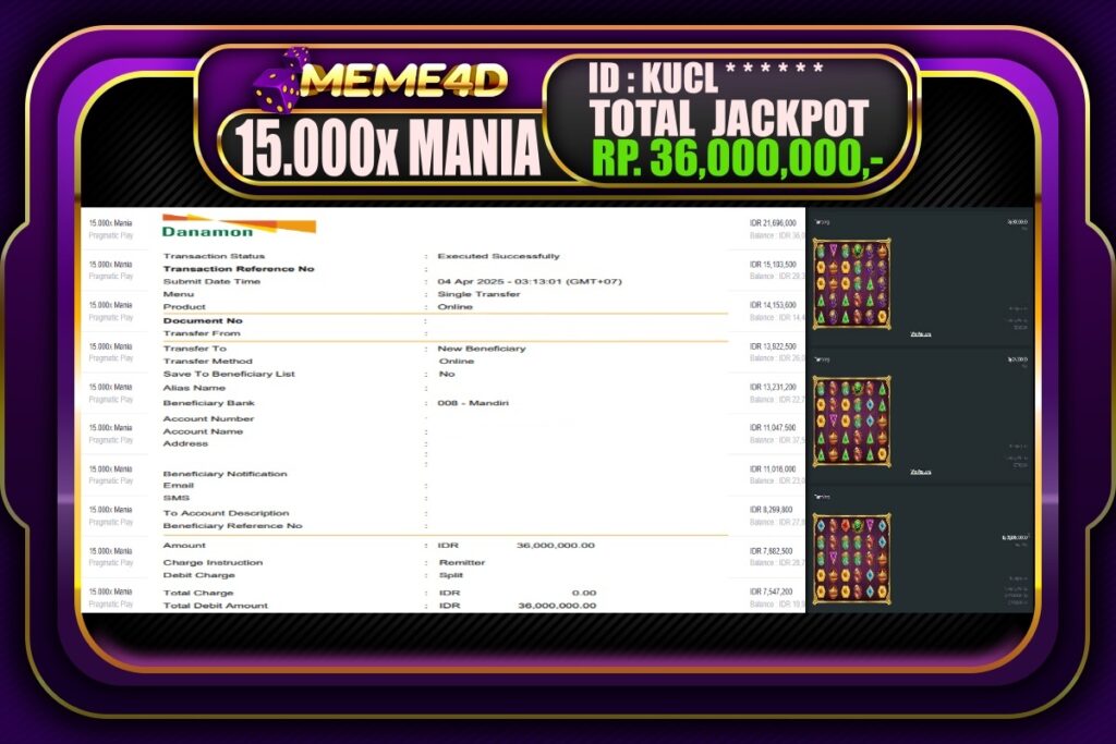 Bukti Jp MEME4D Slot Online 04 April 2025