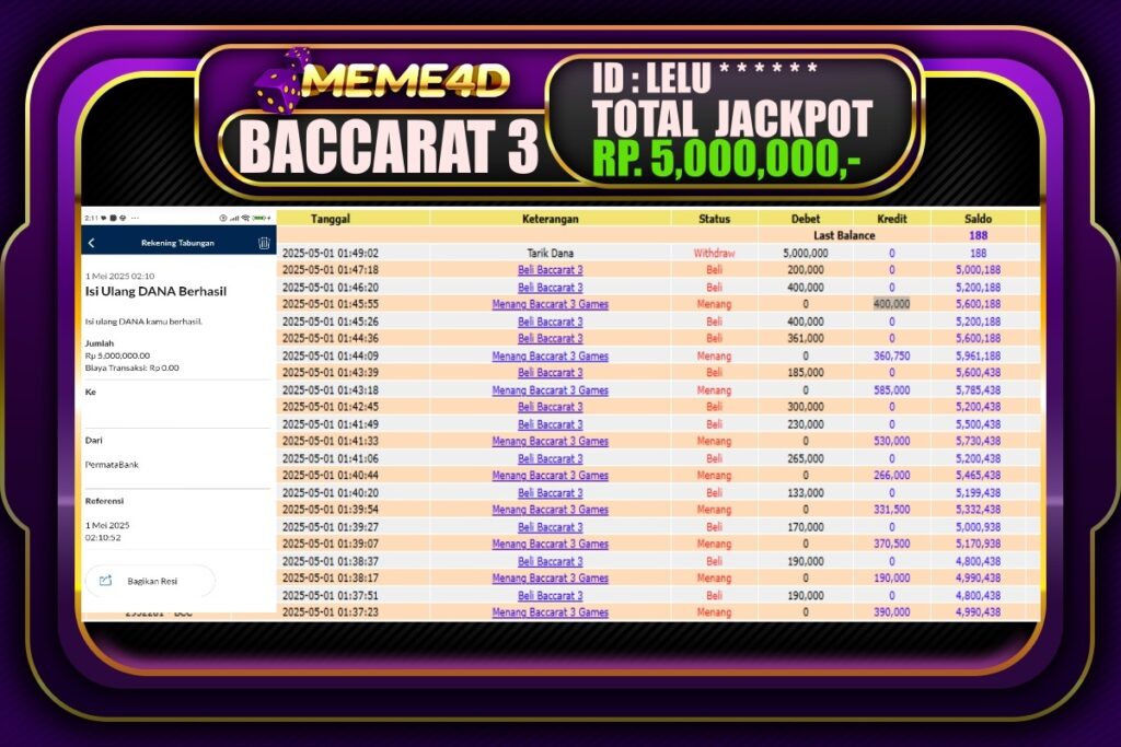 Bukti Jp MEME4D Casino Online 01 Mei 2025