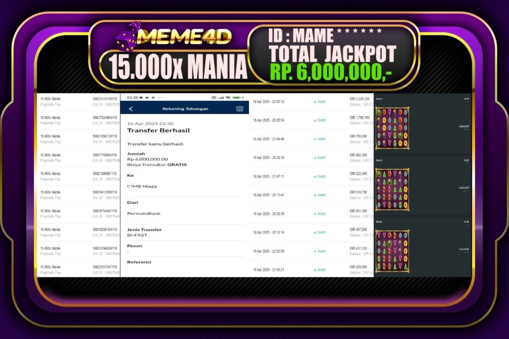 Bukti Jp MEME4D Slot Online 17 April 2025