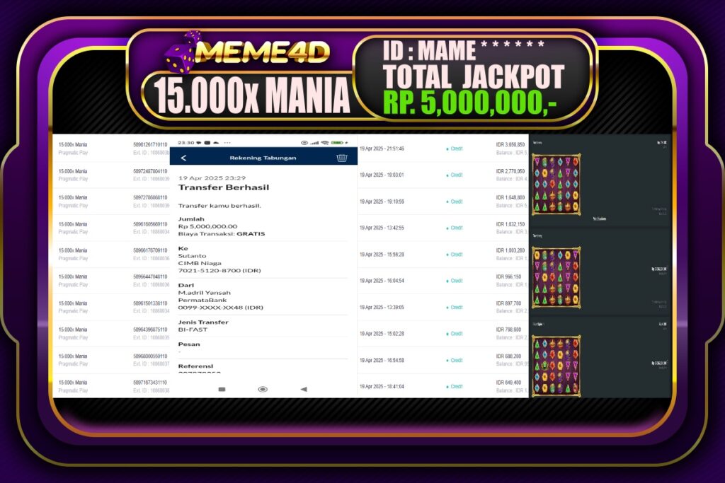 Bukti Jp MEME4D Slot Online 20 April 2025