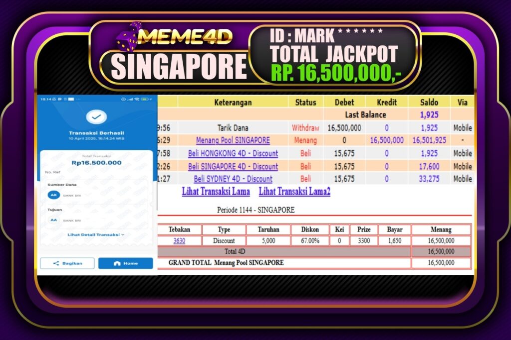 Bukti Jp MEME4D Togel Online 11 April 2025