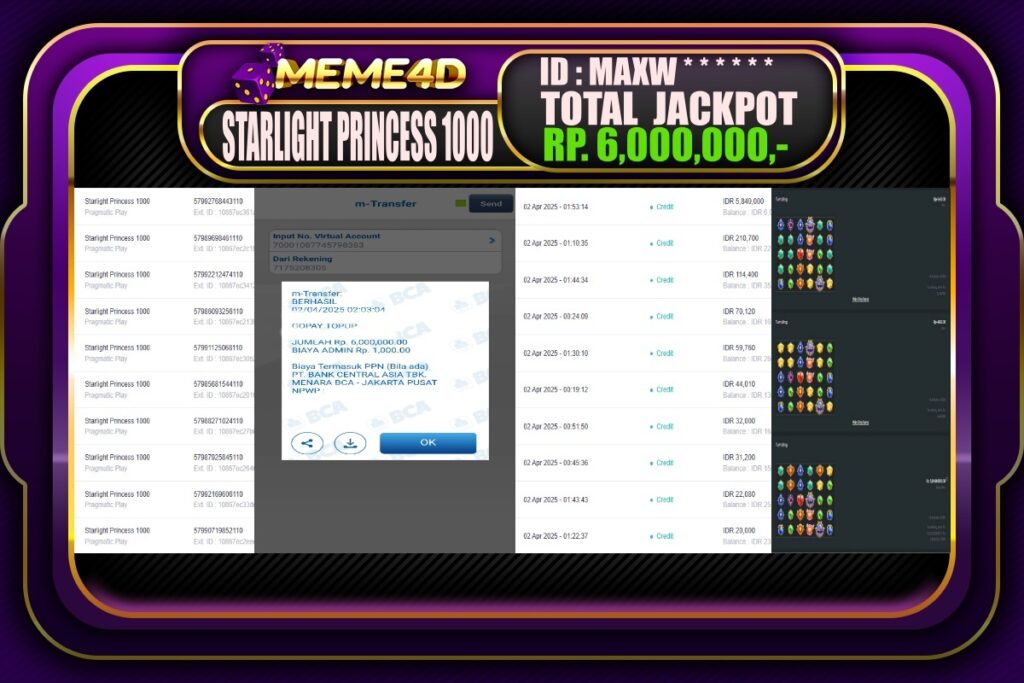 Bukti Jp MEME4D Slot Online 02 April 2025