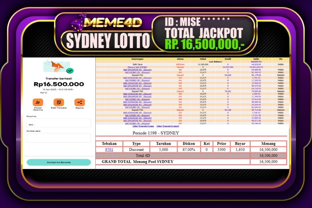 Bukti Jp MEME4D Togel Online 17 April 2025