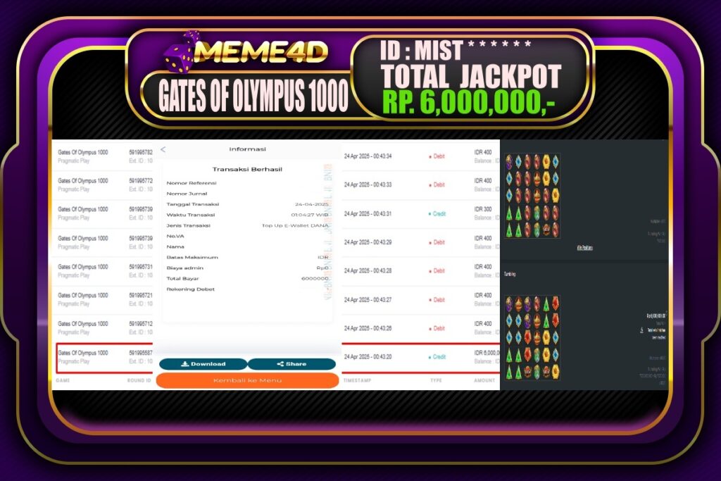 Bukti Jp MEME4D Slot Online 24 April 2025
