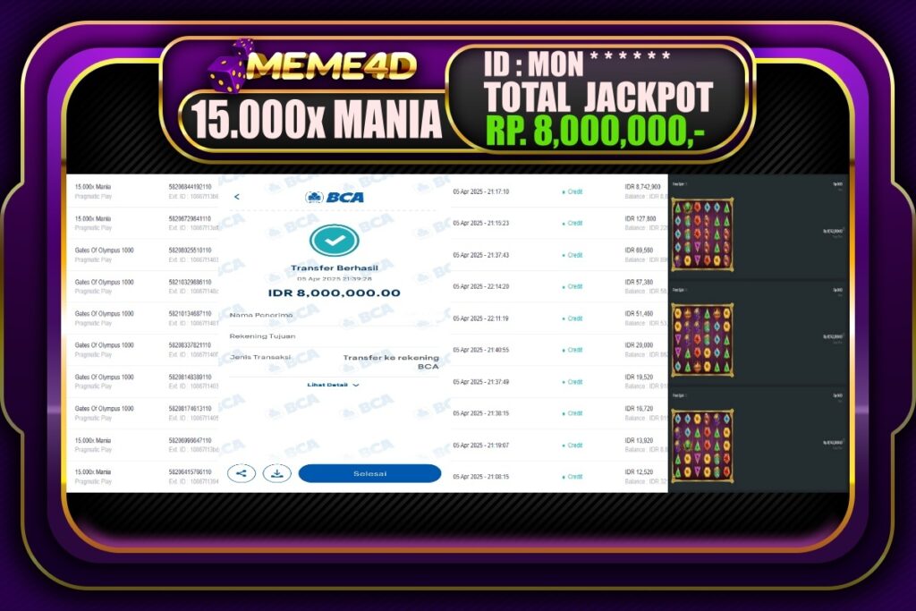 Bukti Jp MEME4D Slot Online 06 April 2025
