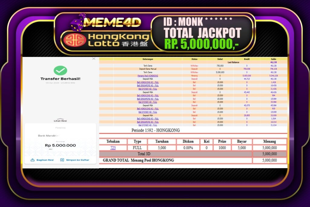 Bukti Jp MEME4D Togel Online 07 April 2025