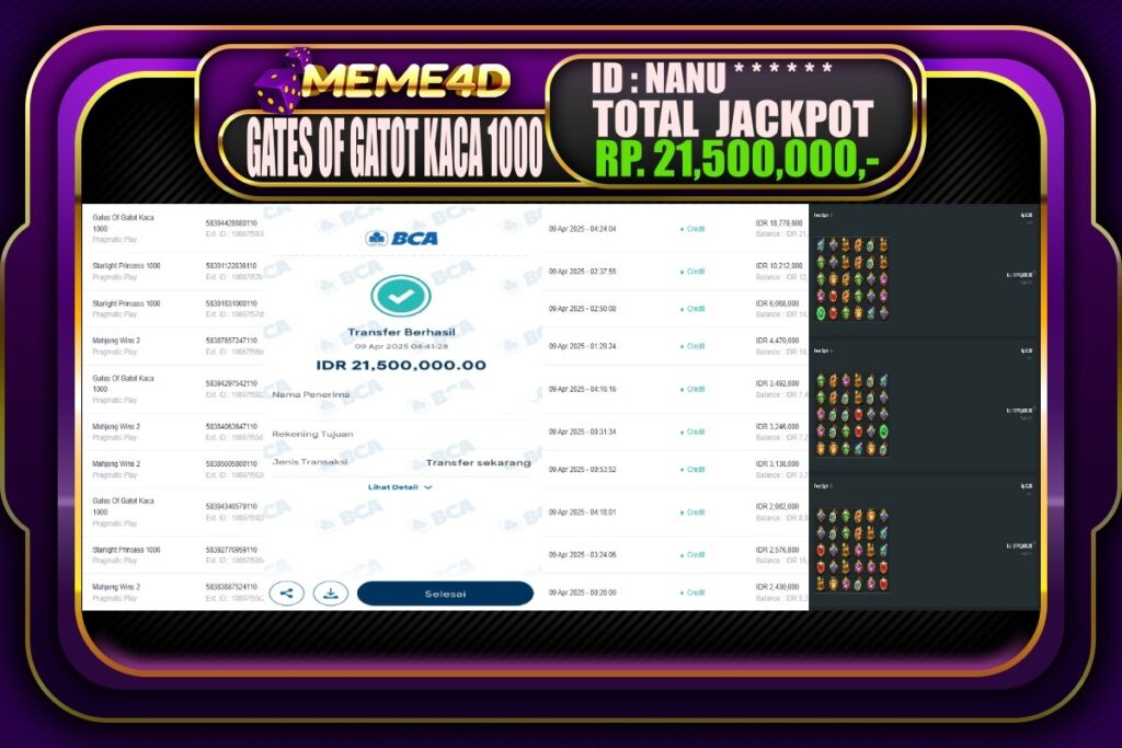 Bukti Jp MEME4D Slot Online 09 April 2025