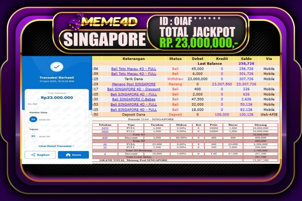 Bukti Jp MEME4D Togel Online 11 April 2025
