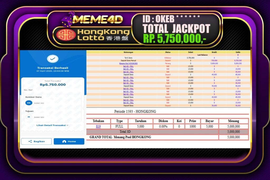 Bukti Jp MEME4D Togel Online 08 April 2025