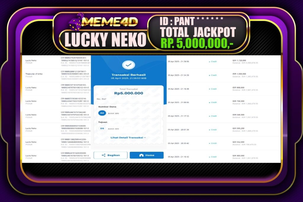 Bukti Jp MEME4D Slot Online 06 April 2025