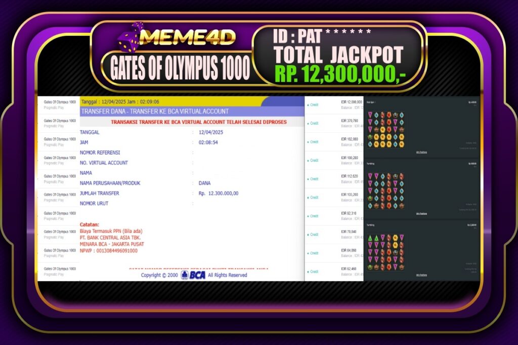 Bukti Jp MEME4D Slot Online 12 April 2025