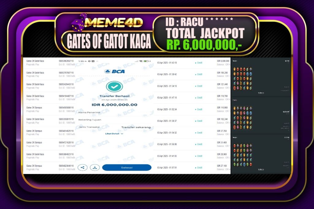 Bukti Jp MEME4D Slot Online 03 April 2025