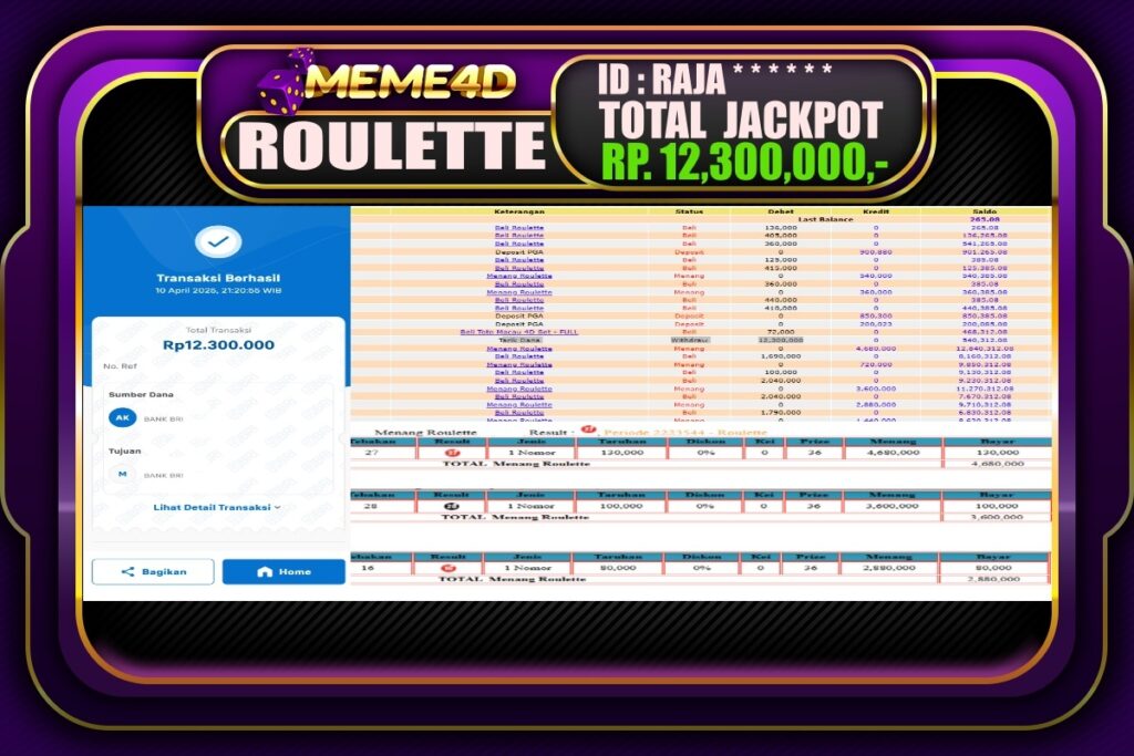 Bukti Jp MEME4D Casino Online 11 April 2025