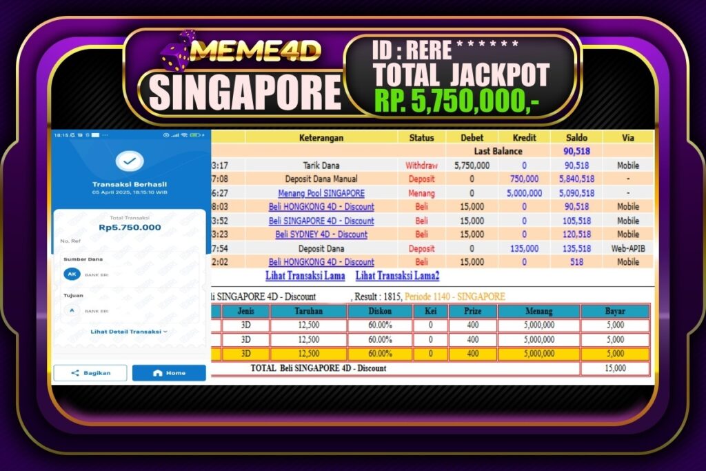 Bukti Jp MEME4D Togel Online 06 April 2025