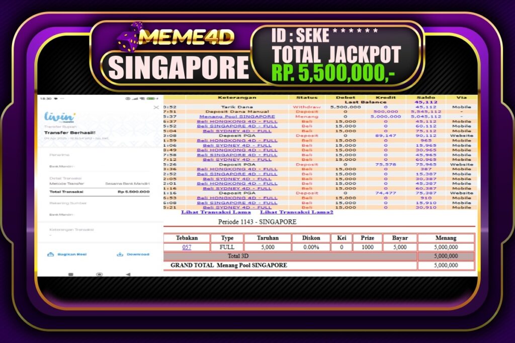Bukti Jp MEME4D Togel Online 10 April 2025