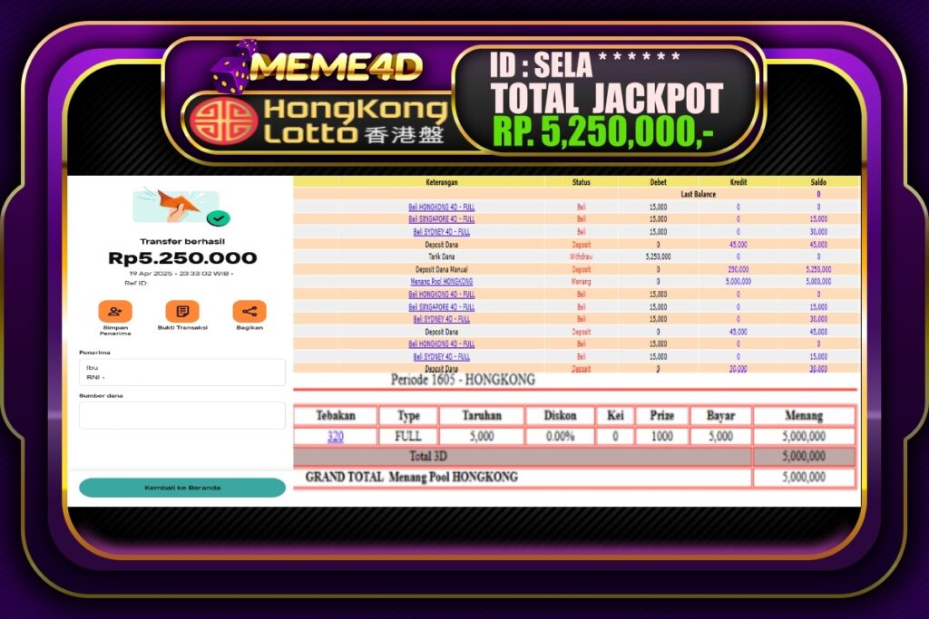 Bukti Jp MEME4D Togel Online 20 April 2025