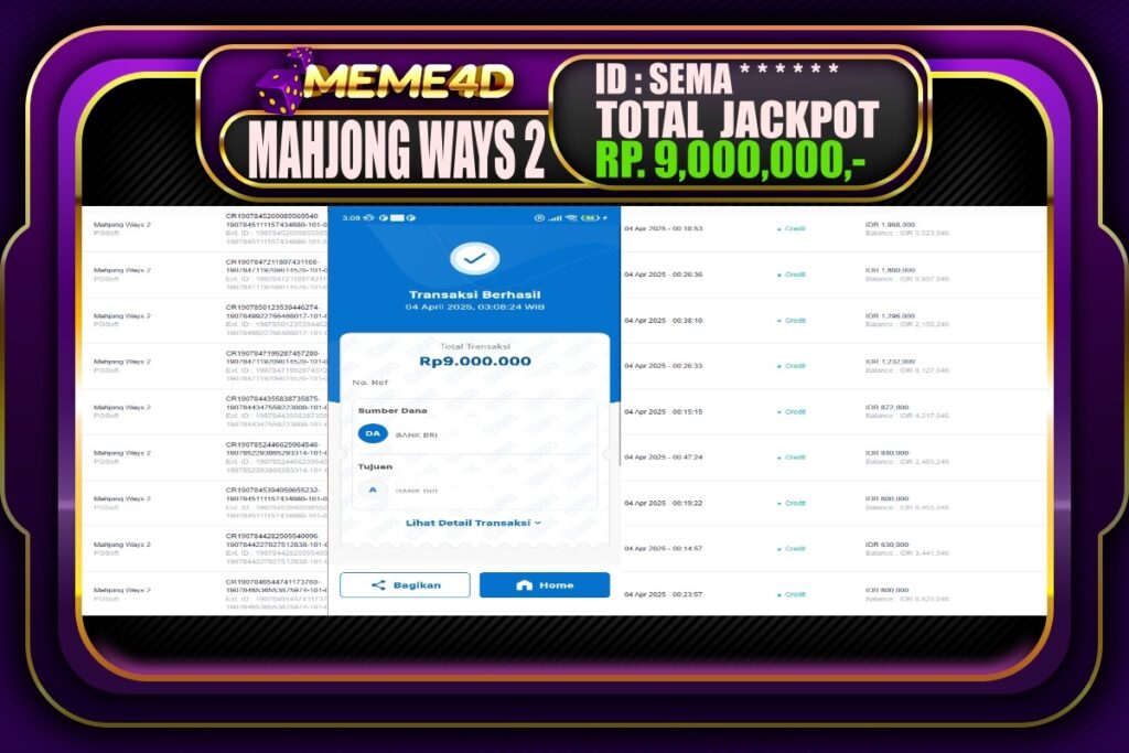 Bukti Jp MEME4D Slot Online 04 April 2025