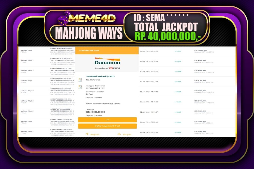 Bukti Jp MEME4D Slot Online 03 April 2025