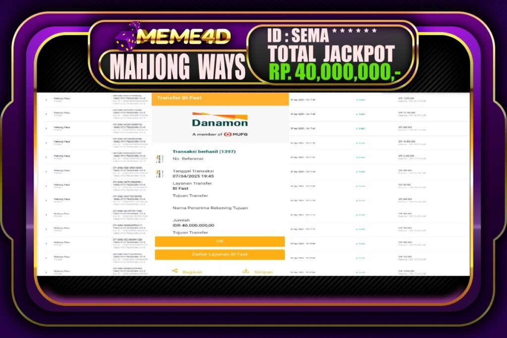 Bukti Jp MEME4D Slot Online 08 April 2025