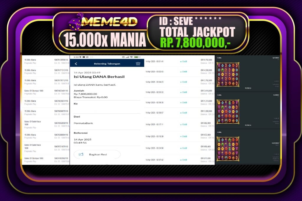 Bukti Jp MEME4D Slot Online 14 April 2025