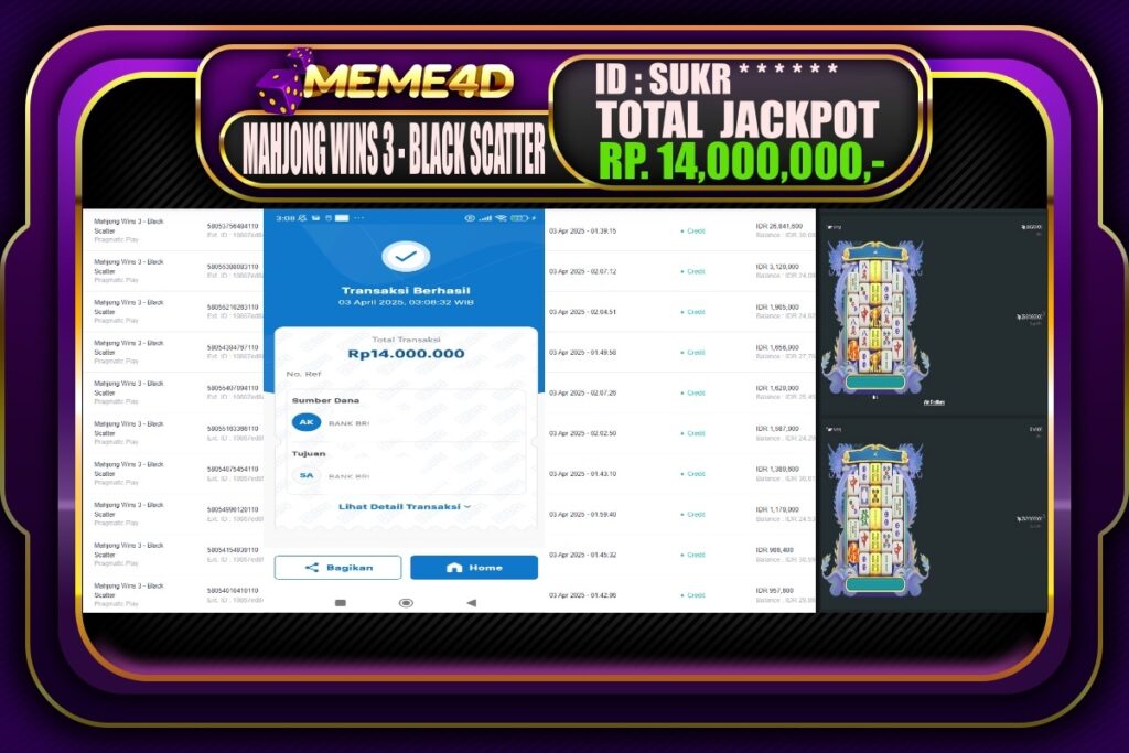Bukti Jp MEME4D Slot Online 03 April 2025