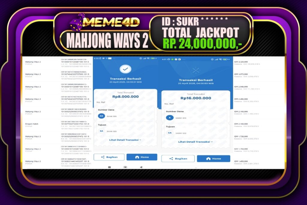 Bukti Jp MEME4D Slot Online 20 April 2025