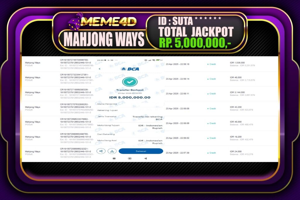 Bukti Jp MEME4D Slot Online 24 April 2025