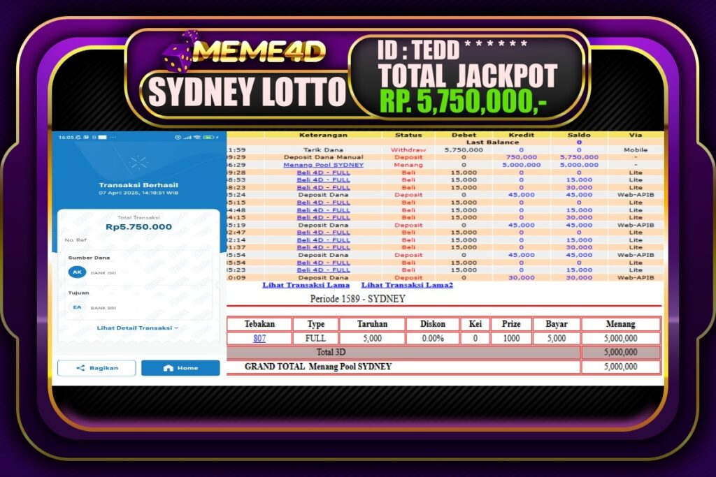 Bukti Jp MEME4D Togel Online 08 April 2025