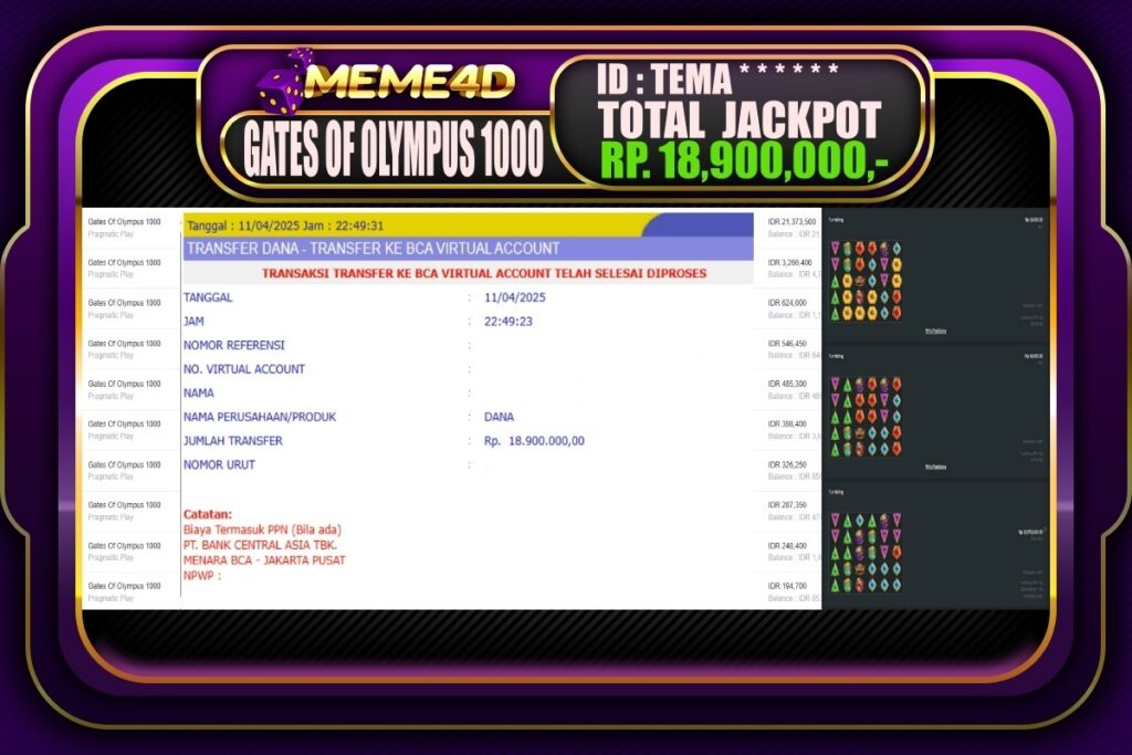 Bukti Jp MEME4D Slot Online 12 April 2025