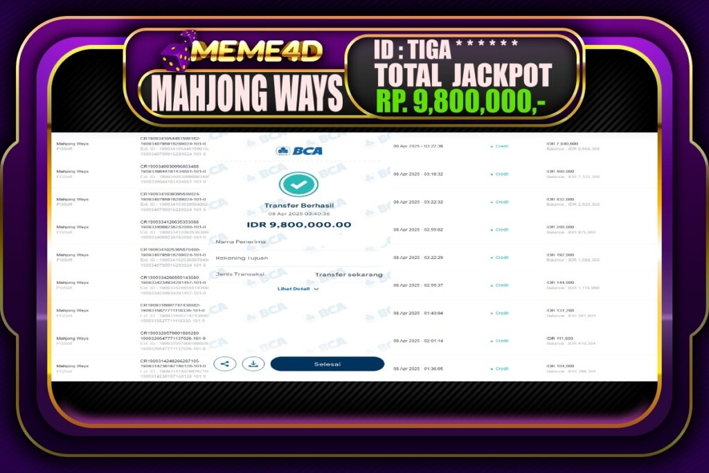 Bukti Jp MEME4D Slot Online 08 April 2025