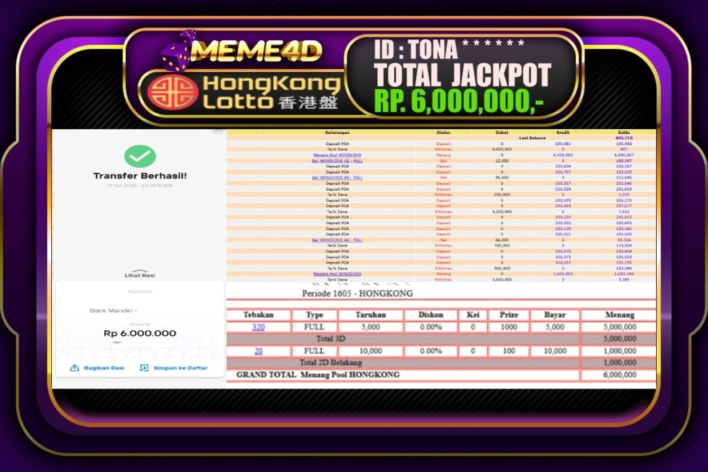 Bukti Jp MEME4D Togel Online 20 April 2025