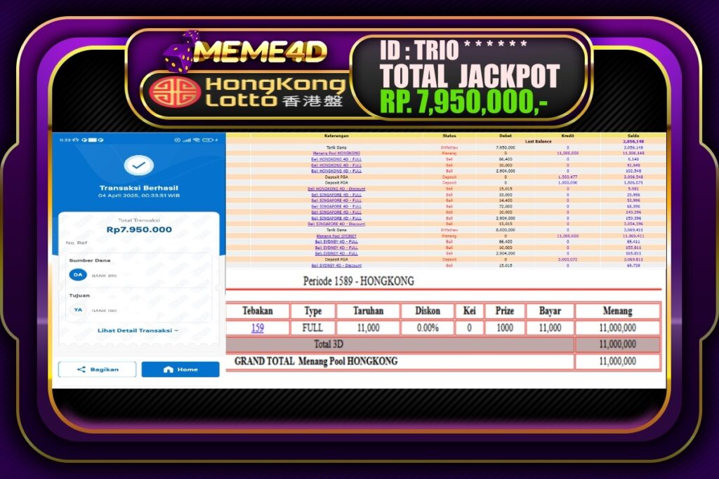 Bukti Jp MEME4D Togel Online 04 April 2025