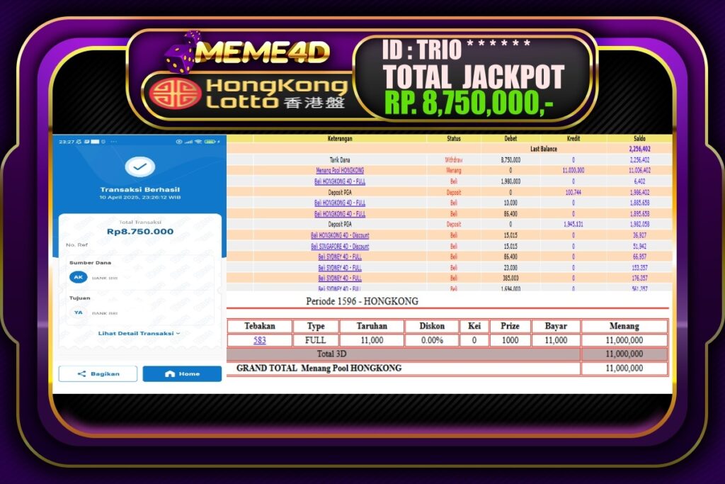 Bukti Jp MEME4D Togel Online 11 April 2025