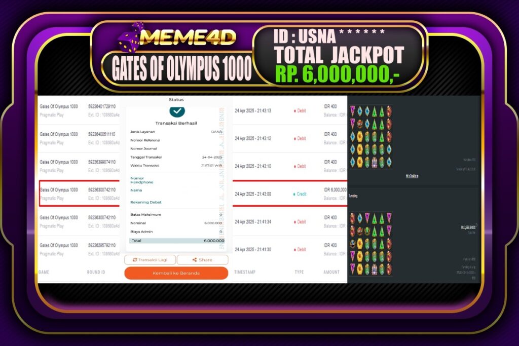 Bukti Jp MEME4D Slot Online 25 April 2025