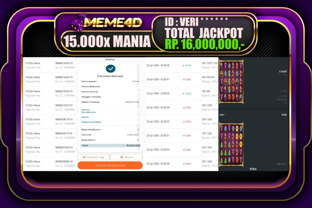 Bukti Jp MEME4D Slot Online 22 April 2025