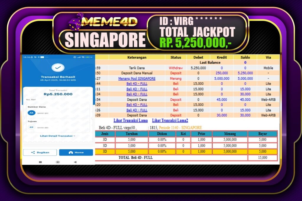 Bukti Jp MEME4D Togel Online 06 April 2025