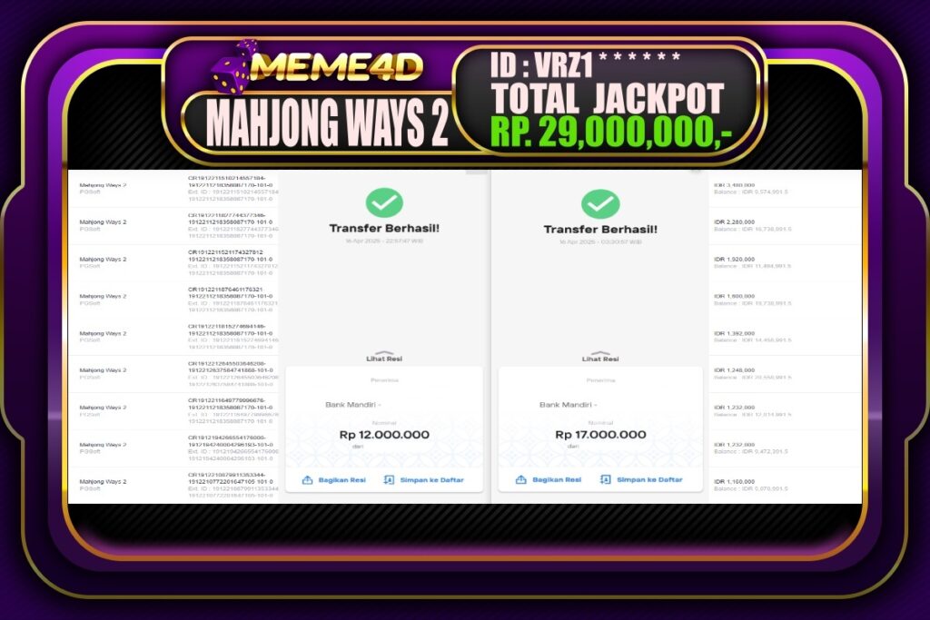 Bukti Jp MEME4D Slot Online 17 April 2025