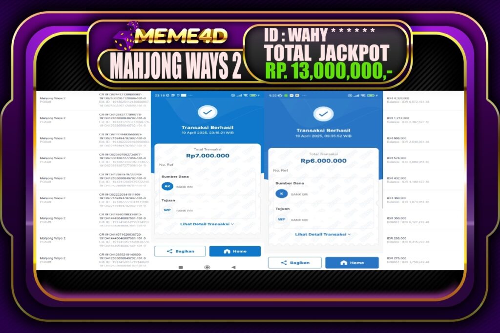 Bukti Jp MEME4D Slot Online 20 April 2025