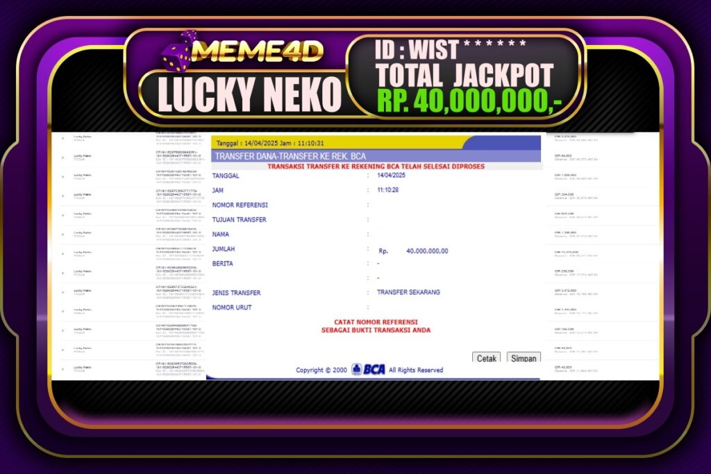 Bukti Jp MEME4D Slot Online 15 April 2025