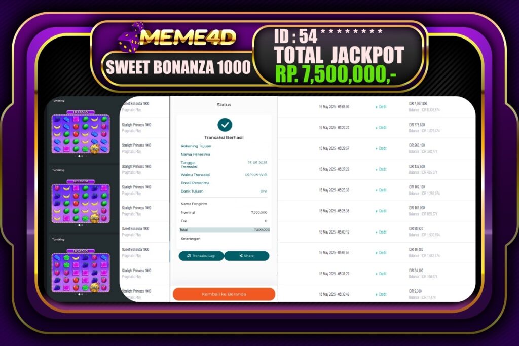 Bukti Jp MEME4D Slot Online 15 Mei 2025