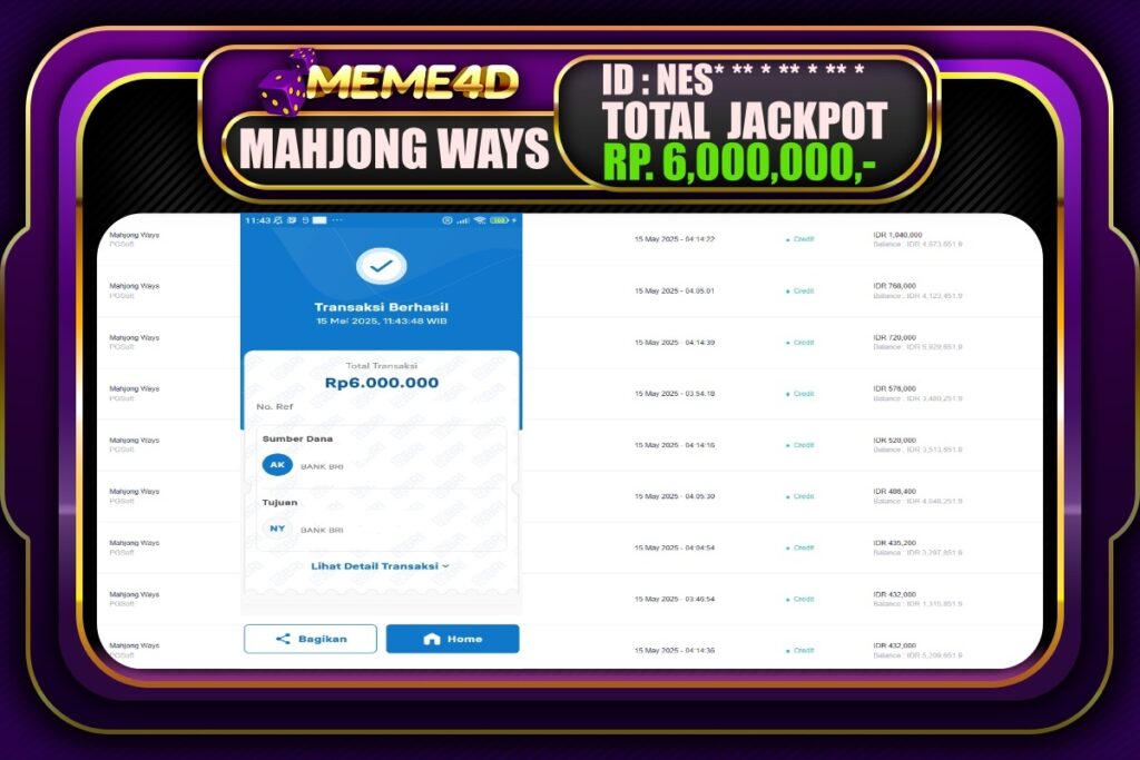 Bukti Jp MEME4D Slot Online 15 Mei 2025