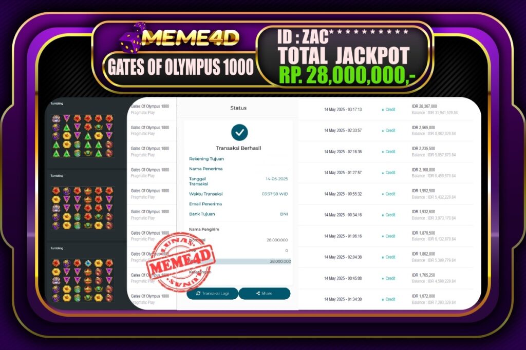 Bukti Jp MEME4D Slot Online 14 Mei 2025