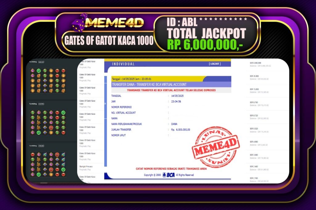 Bukti Jp MEME4D Slot Online 15 Mei 2025