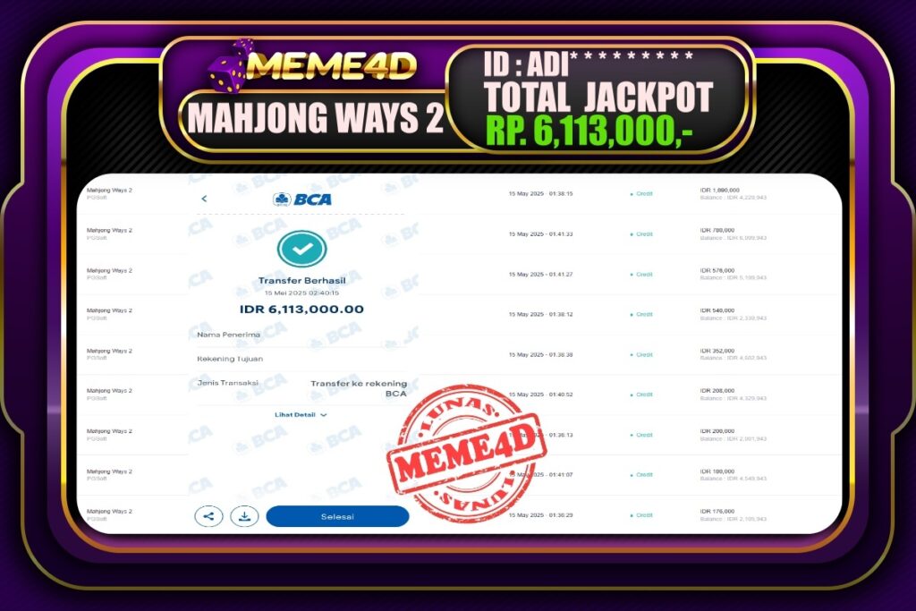 Bukti Jp MEME4D Slot Online 15 Mei 2025