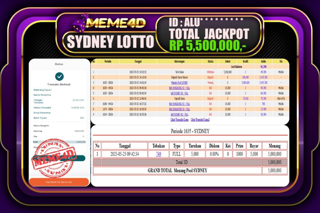 Bukti Jp MEME4D Togel Online 24 Mei 2025