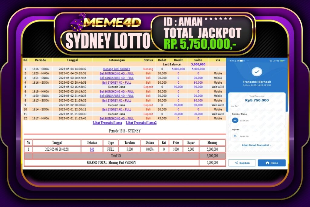 Bukti Jp MEME4D Togel Online 05 Mei 2025
