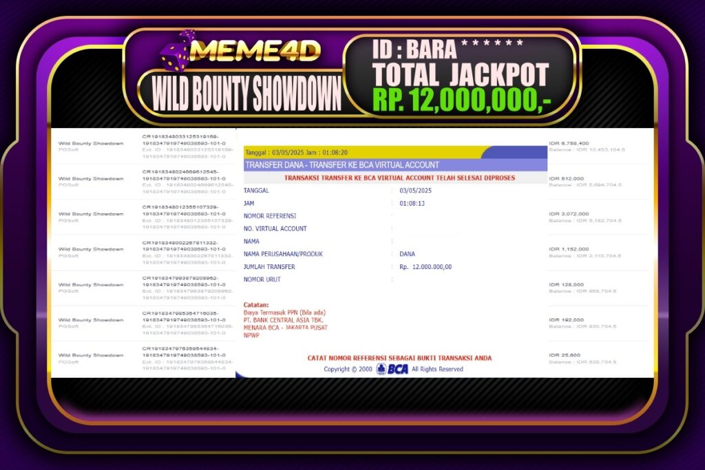 Bukti Jp MEME4D Slot Online 03 Mei 2025