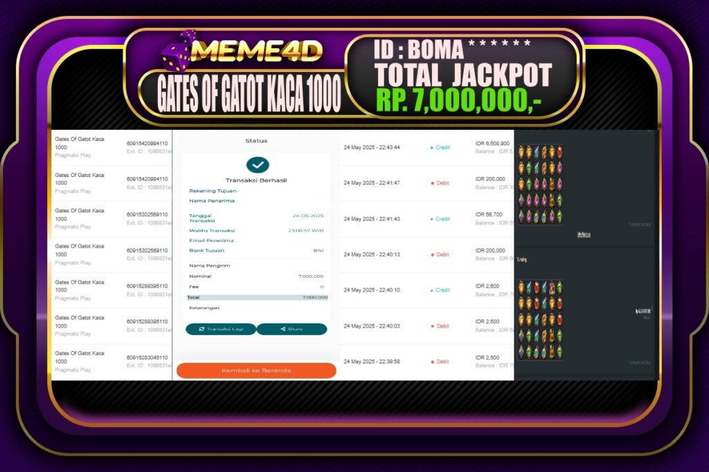 Bukti Jp MEME4D Slot Online 25 Mei 2025