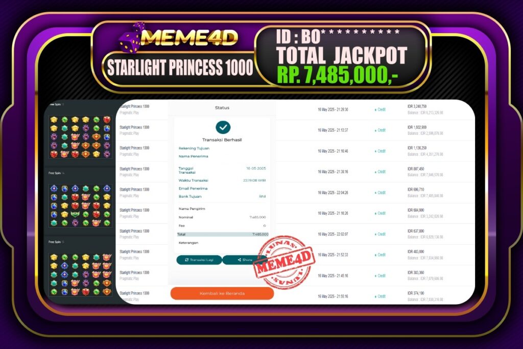 Bukti Jp MEME4D Slot Online 17 Mei 2025